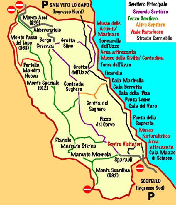 mappa riserva dello zingaro trapani